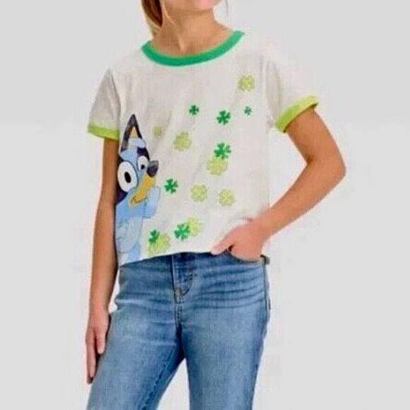 Girls' Disney Bluey St Patrick’s Day Short Sleeve Graphic Casual  T-Shirt Green - Picture 1 of 6